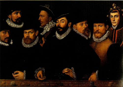 Portret van Muntmeester Clemens van Eembrugge en zijn personeel